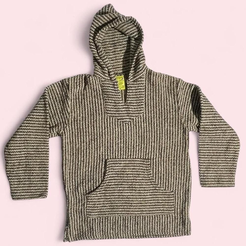 Brown Cream Baja Hoodie Sweater Striped Surf Skater Boho Festival Small Mexico